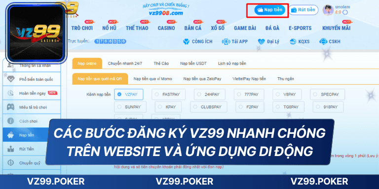 Nạp tiền vz99 an toàn tuyệt đối
